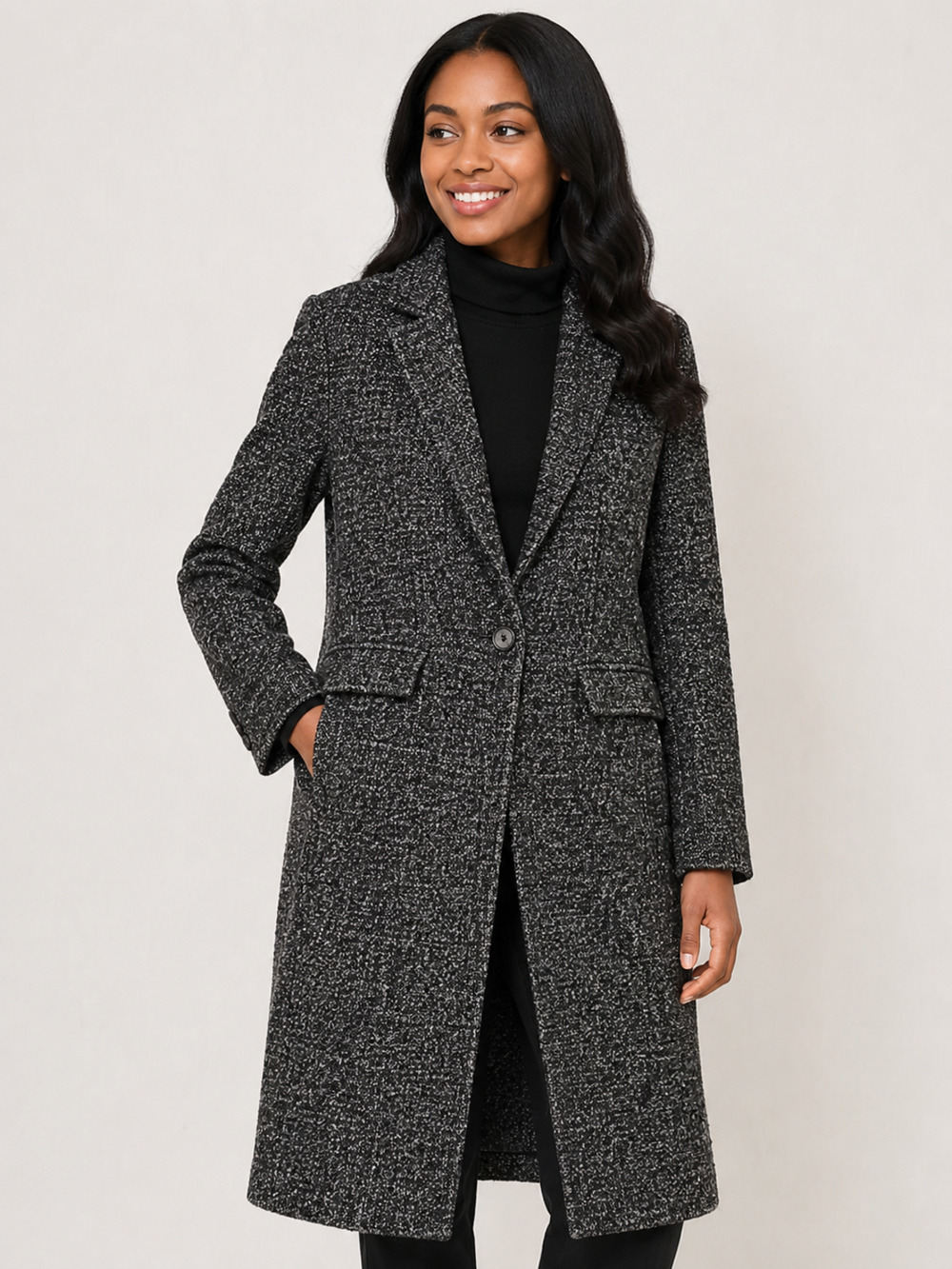 Banana Republic Women's Long Sleeve Heather Notch Collar Gray Trench Coat Size M
